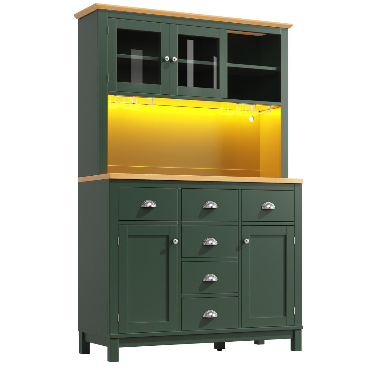 BUFFETSCHRANK aus MDF 104/40/180 cm mit LED-Lichtleiste, App-Steuerung und viel Stauraum, Grün - Grün, Holzwerkstoff (104/180/40cm) - Redom