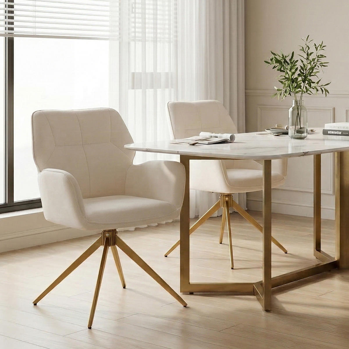 ESSZIMMERSTUHL drehbar 2er-Set Chenille Cream White - Weiß, Metall (45/84/53.5cm) - Meubliv