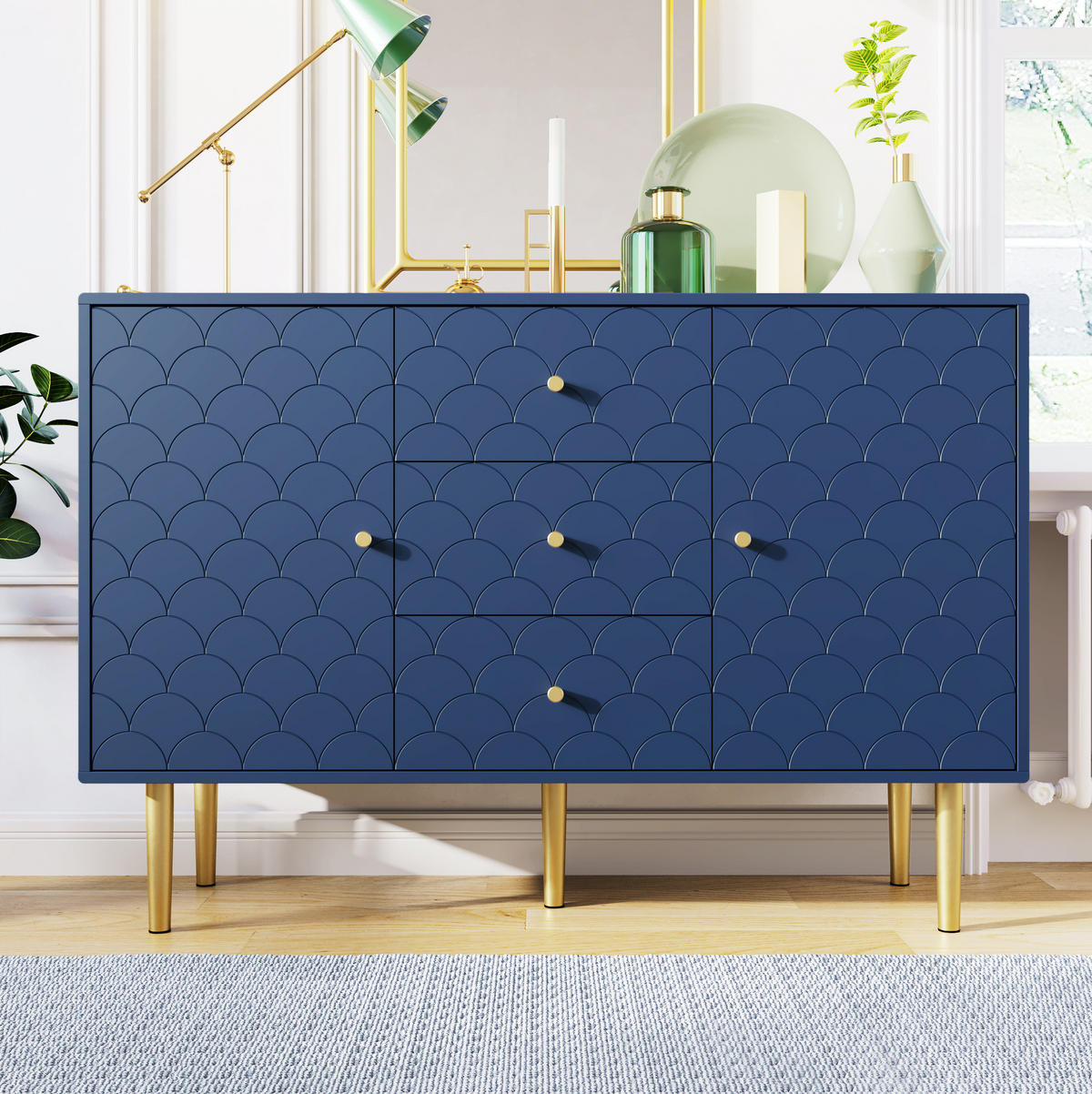 KOMODA z dreveného materiálu a kovu, 120/40/83 cm, námornícka modrá - tmavomodrá, kov (120/83/40cm) - Modenvie