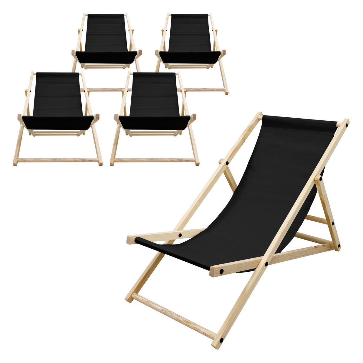 STRANDLIEGE 5er Set Schwarz - Schwarz, Holz (57.5/83/100cm) - ECD-Germany