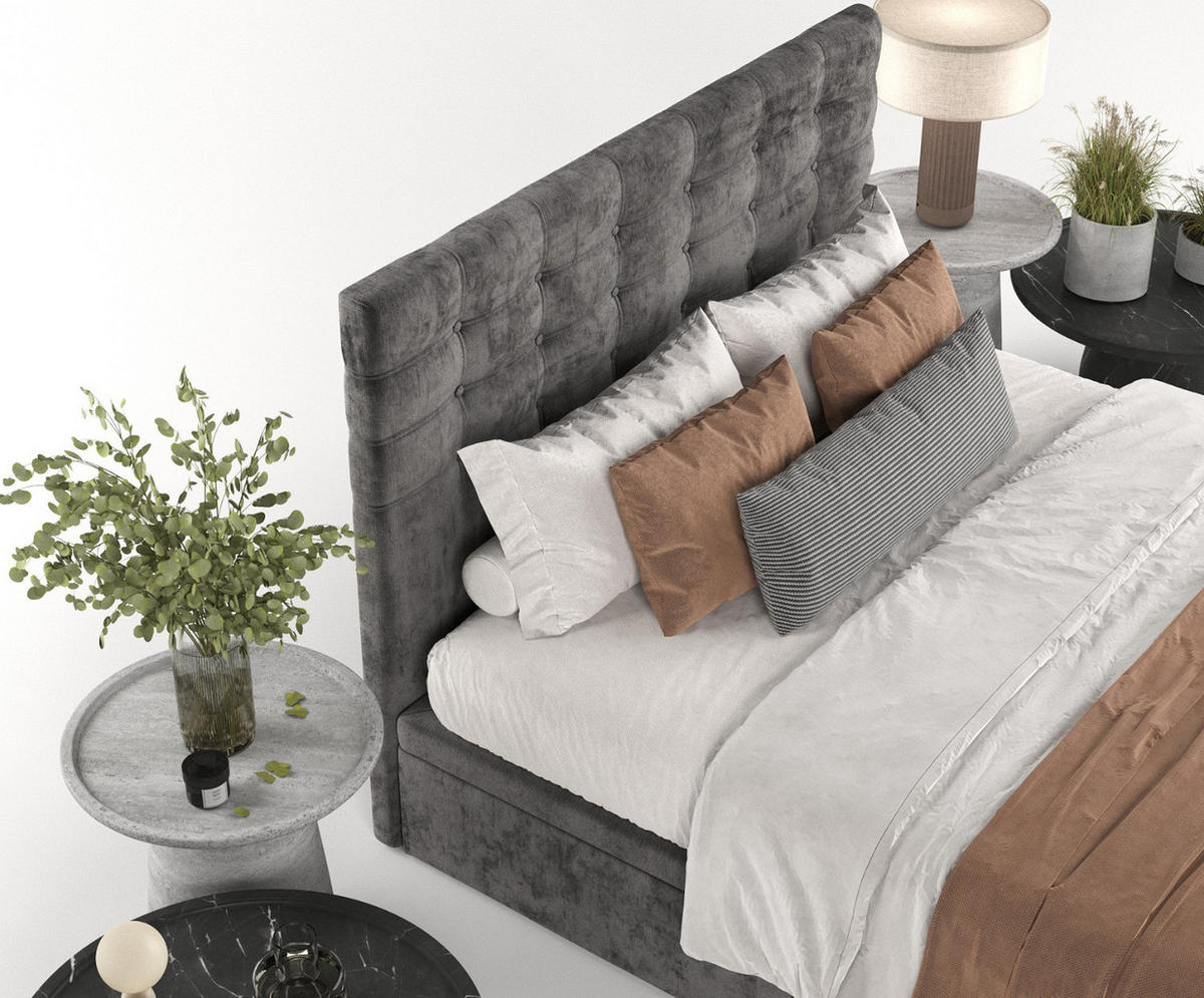 POLSTERBETT Callo mit Stauraum 180/200 cm Stahl im Lotta Stoff - Schwarz/Graphitfarben, Holz/Holzwerkstoff (180/200cm) - AltaBeds