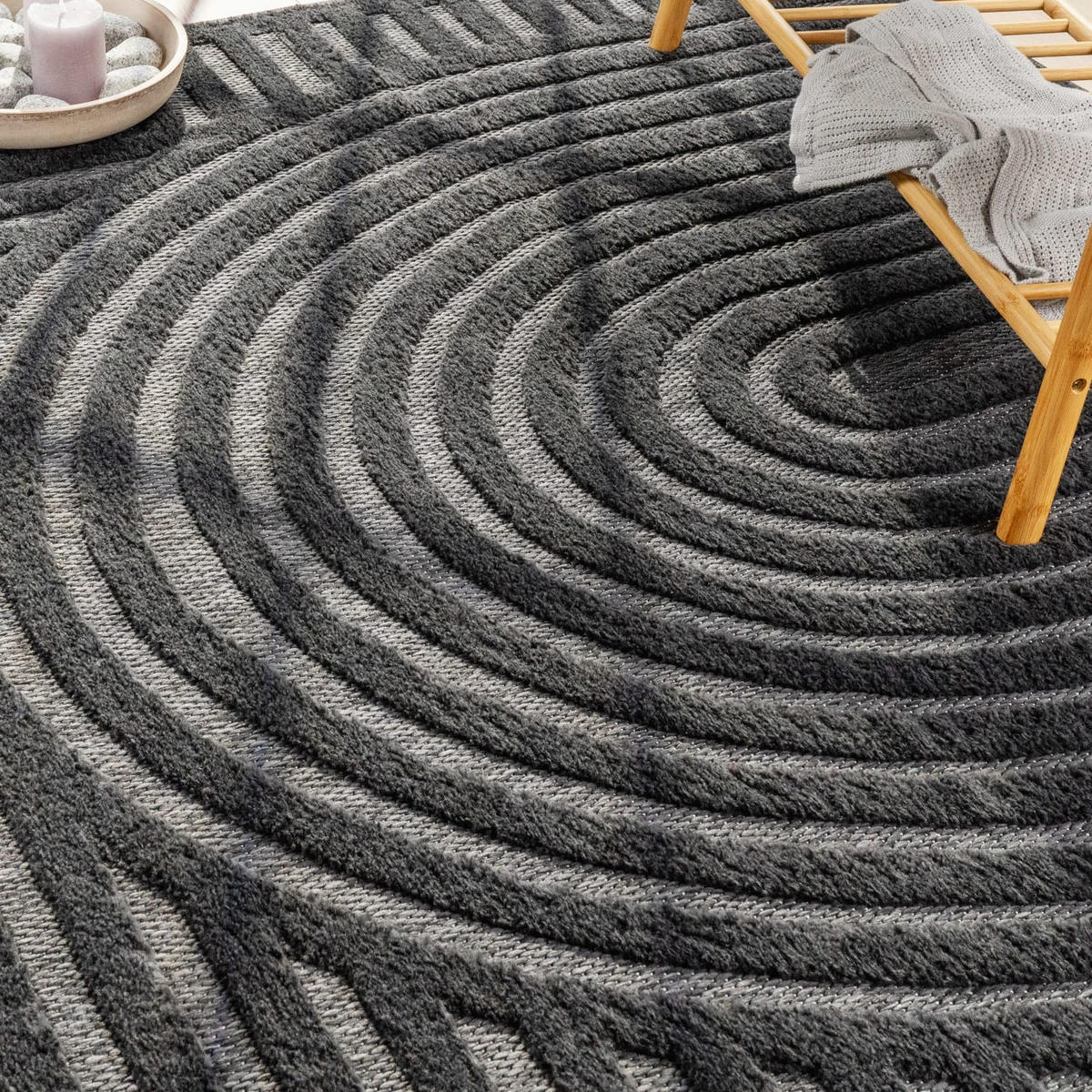 OUTDOORTEPPICH Geometrisch Anthrazit 120 x 160 cm - Anthrazit, Kunststoff (120/160cm) - TT Home