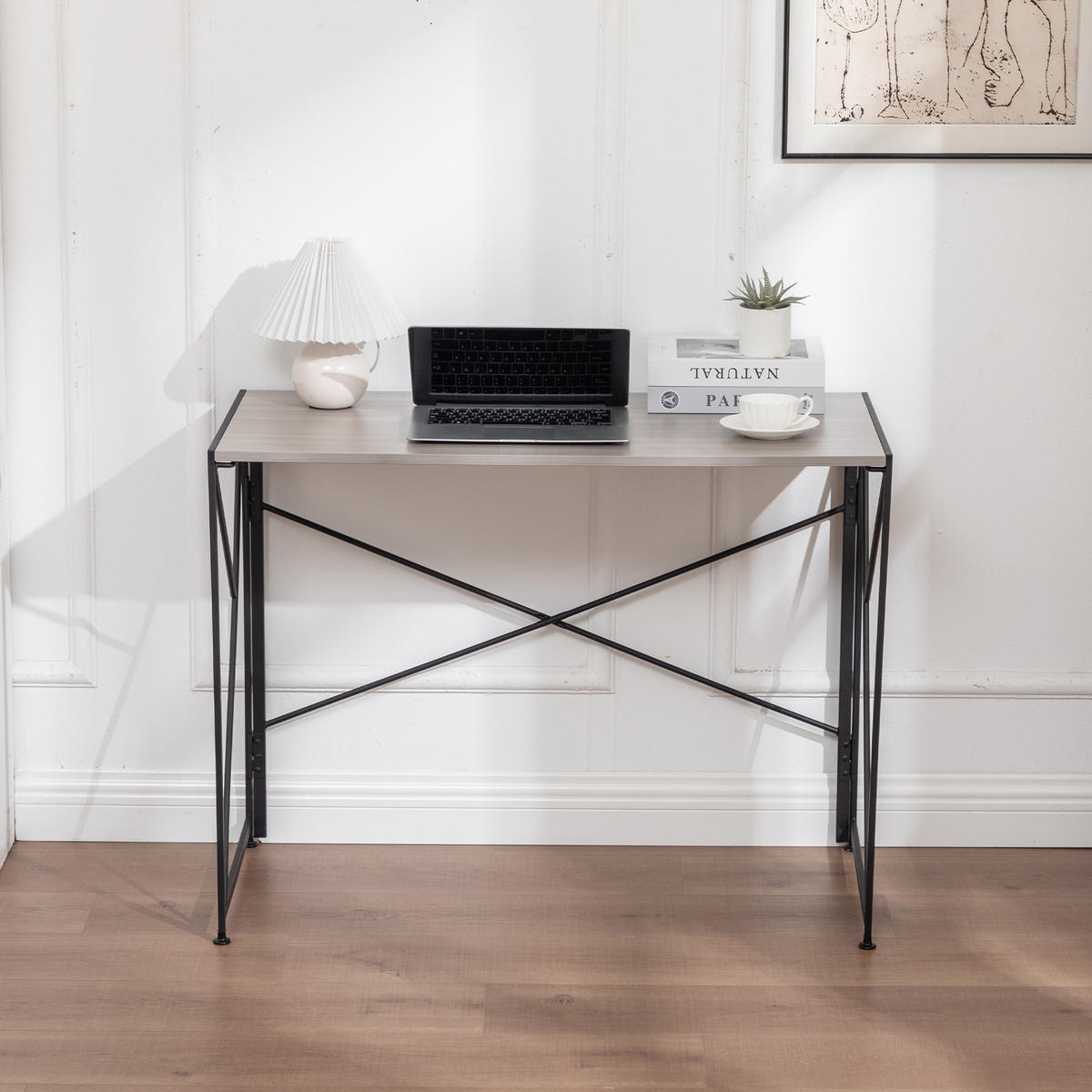 SCHREIBTISCH Klappbarer faltbar platzsparend Homeoffice Computertisch kompakt modern - Naturfarben, Holzwerkstoff/Metall (99/50/75cm) - EVRYAE