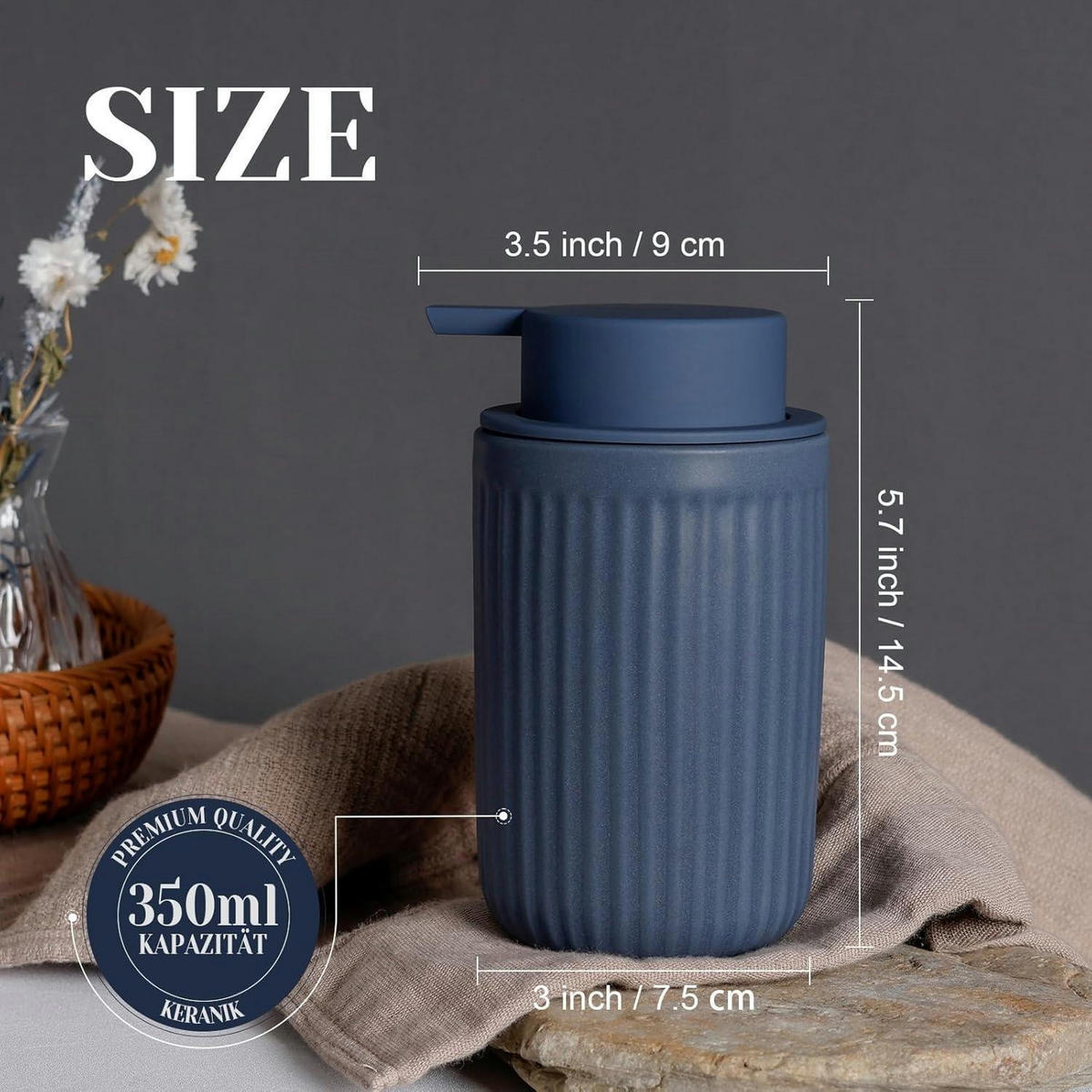 SCHAUMSEIFENSPENDER Keramik Matt Blau 350 ml - Blau, Keramik (7.5/14.5/7.5cm)