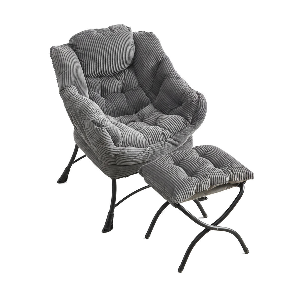 RELAXSESSEL moderner mit Fußhocker & Seitentasche – Gemütlicher Loungesessel in Grau für Wohnzimmer & Schlafzimmer - Grau, Textil (64/95/70cm) - Urban Meuble