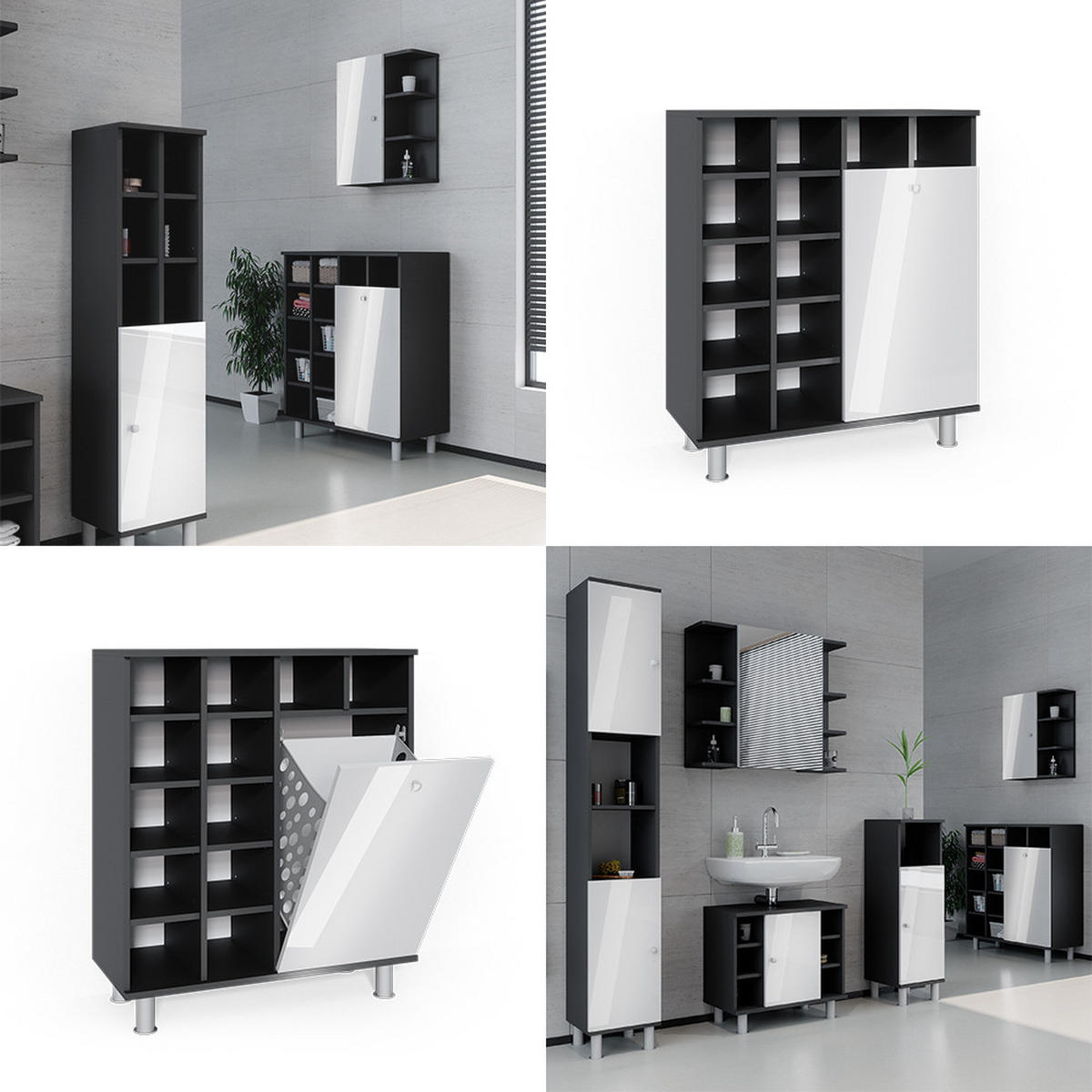 BADSCHRANK Fynn Weiß Hochglanz 78.4 x 91.6 cm - Weiß Hochglanz, Holzwerkstoff (78.4/91.6/34cm) - Vicco
