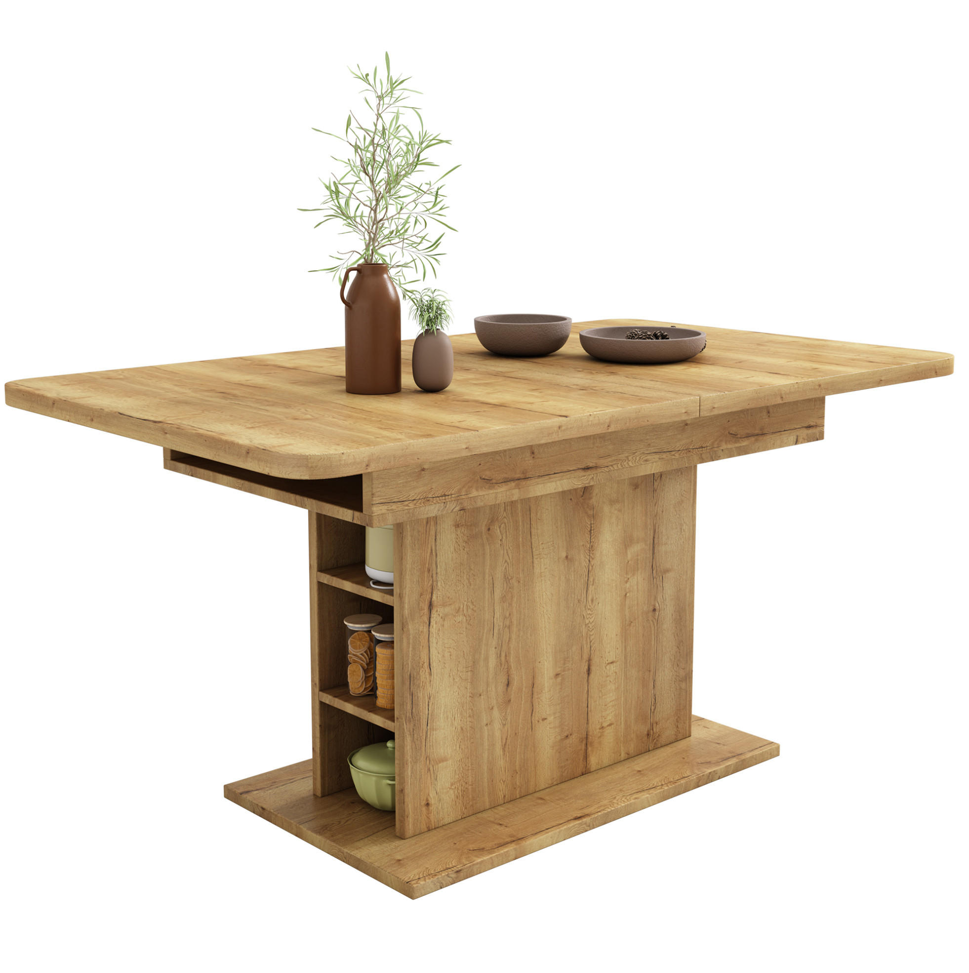 JEDILNA miza 110/130/70/75 cm raztegljiva s sredinskim podstavkom in prostorom za shranjevanje, Naravna - naravne barve, leseni material (130/70/75cm) - Redom