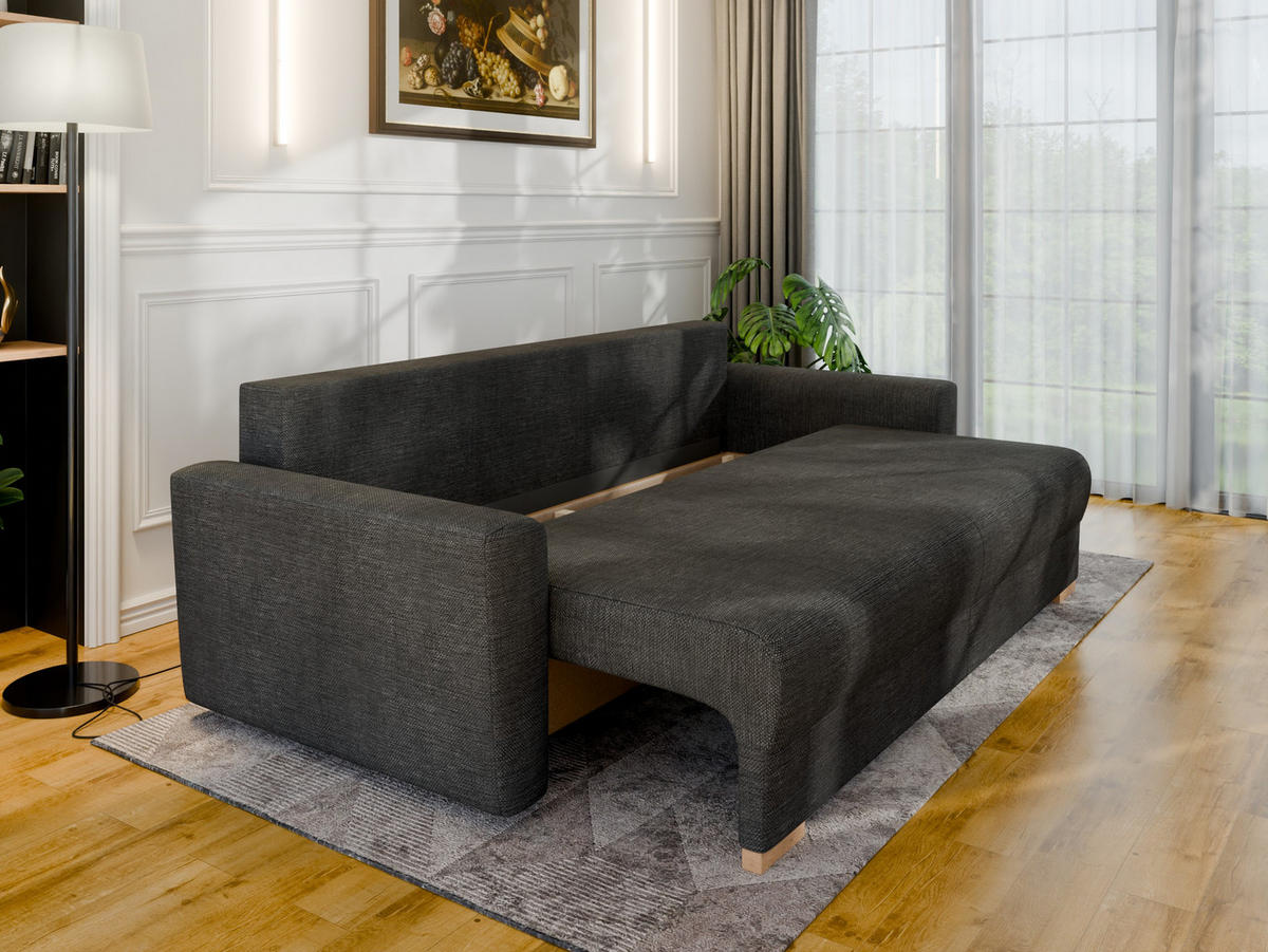 3-SITZER-SCHLAFSOFA ELMA mit Bettfunktion, anthrazit - Anthrazit, Holz (92.5/79/230cm) - Panda Möbel