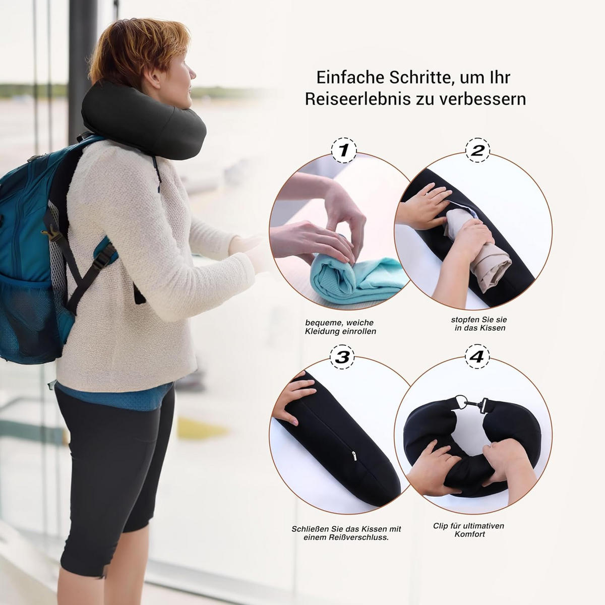 NACKENKISSEN U-Form mit Stauraum Reisekissen - Schwarz, Textil (22/75cm) - Vercart