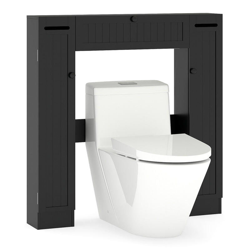TOILETTENSCHRANK mit Toilettenpapierhalter schwarz - Schwarz, Holzwerkstoff (89/99/19.5cm) - COSTWAY