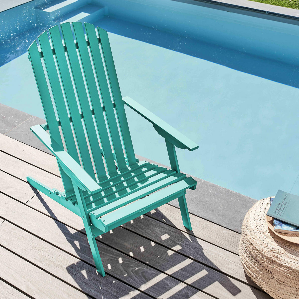 RELAXSESSEL, Türkisblau - Blau, Holz (84/95/59cm) - Oviala