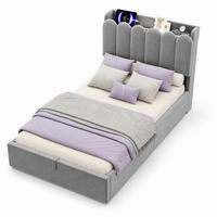 POLSTERBETT 90/200 mit Bettkasten, USB, Type-C und Leselampe in Grau - Grau, Holzwerkstoff/Textil (90/200cm) - EVRYAE