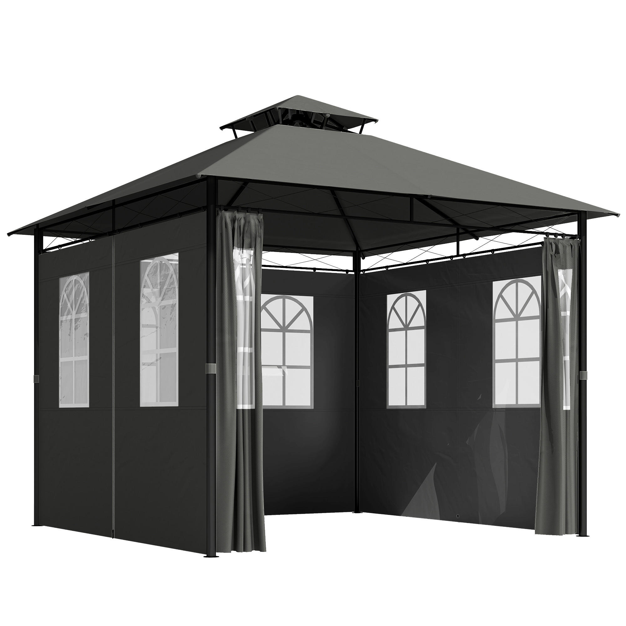 PAVILLON, Dunkelgrau, Metall, Polyester - Dunkelgrau, Metall (300/288/300cm) - Outsunny