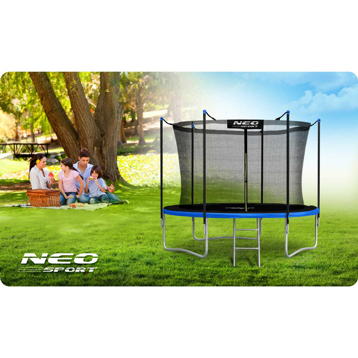 GARTENTRAMPOLIN 6 ft/183 cm mit Innennetz und Leiter - Blau, Metall (183/183cm)
