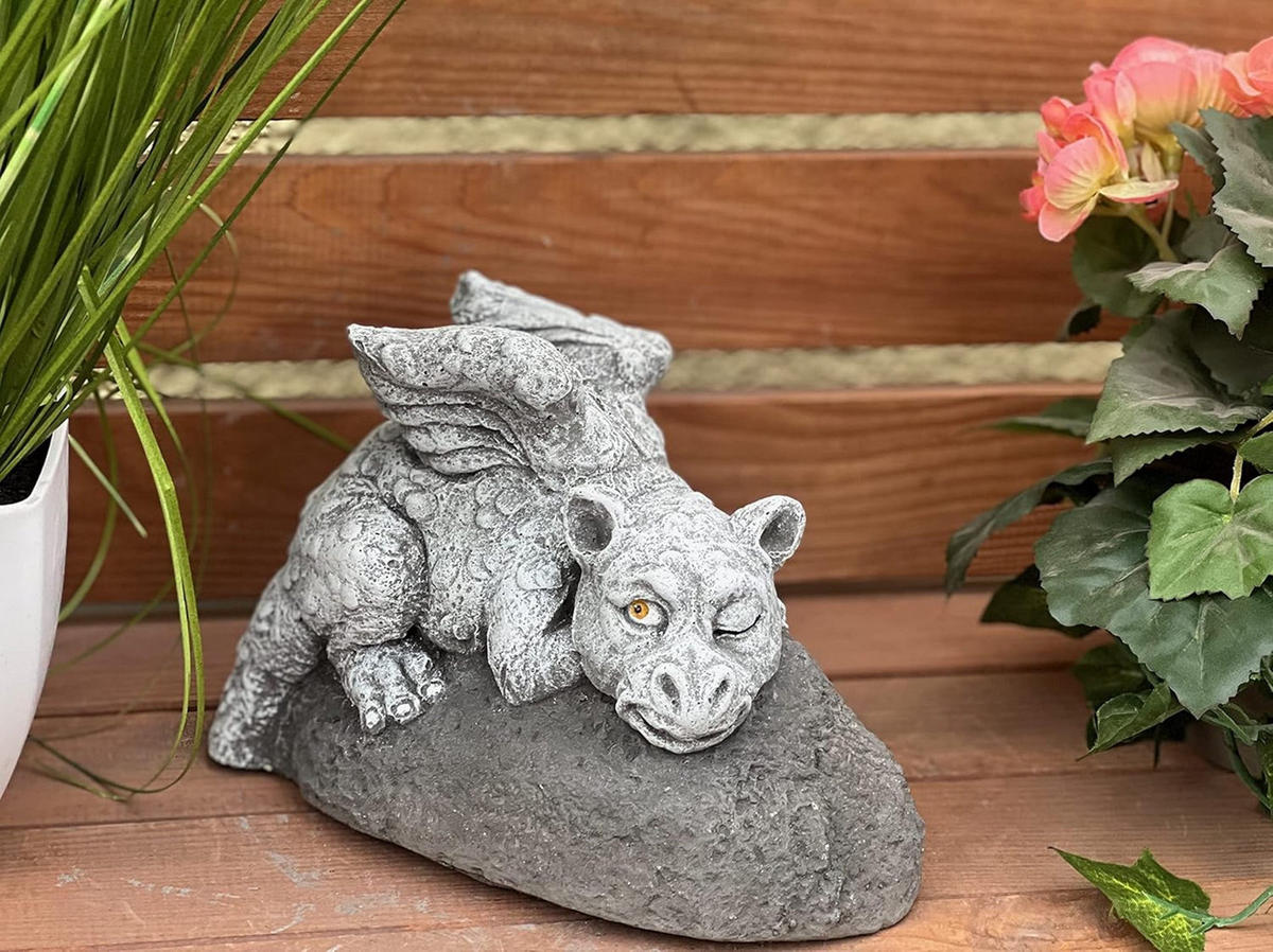 STEINFIGUR Schlummerdrache Drache frostfest Steinguss - Grau, Stein (21/14/13cm) - stoneandstyle