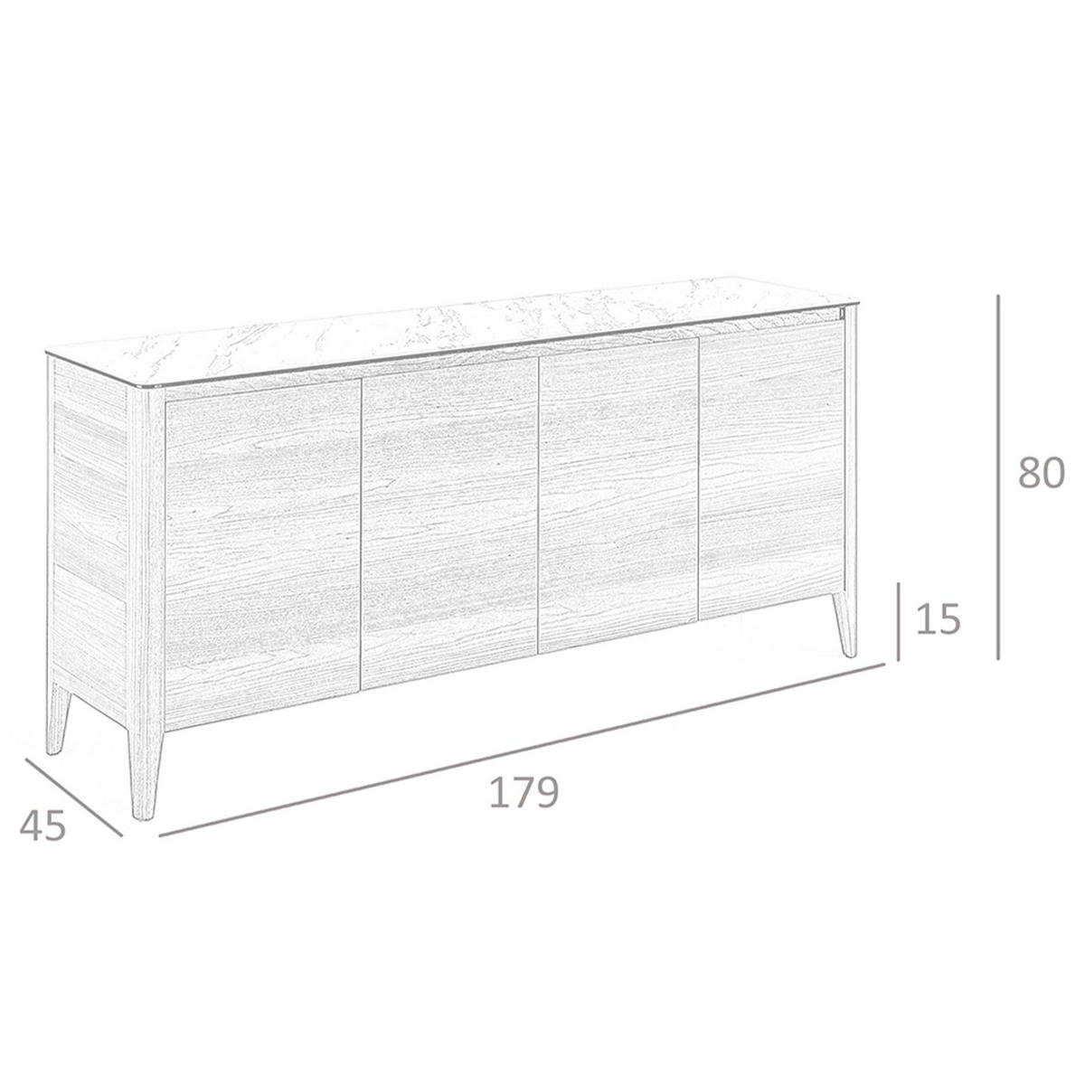 SIDEBOARD Sideboard aus Nussbaumholz mit Glasplatte in Marmorimitation 179/45/80 cm - Walnussfarben/Weiß, Holz/Stein (179/80/45cm) - ANGEL CERDA
