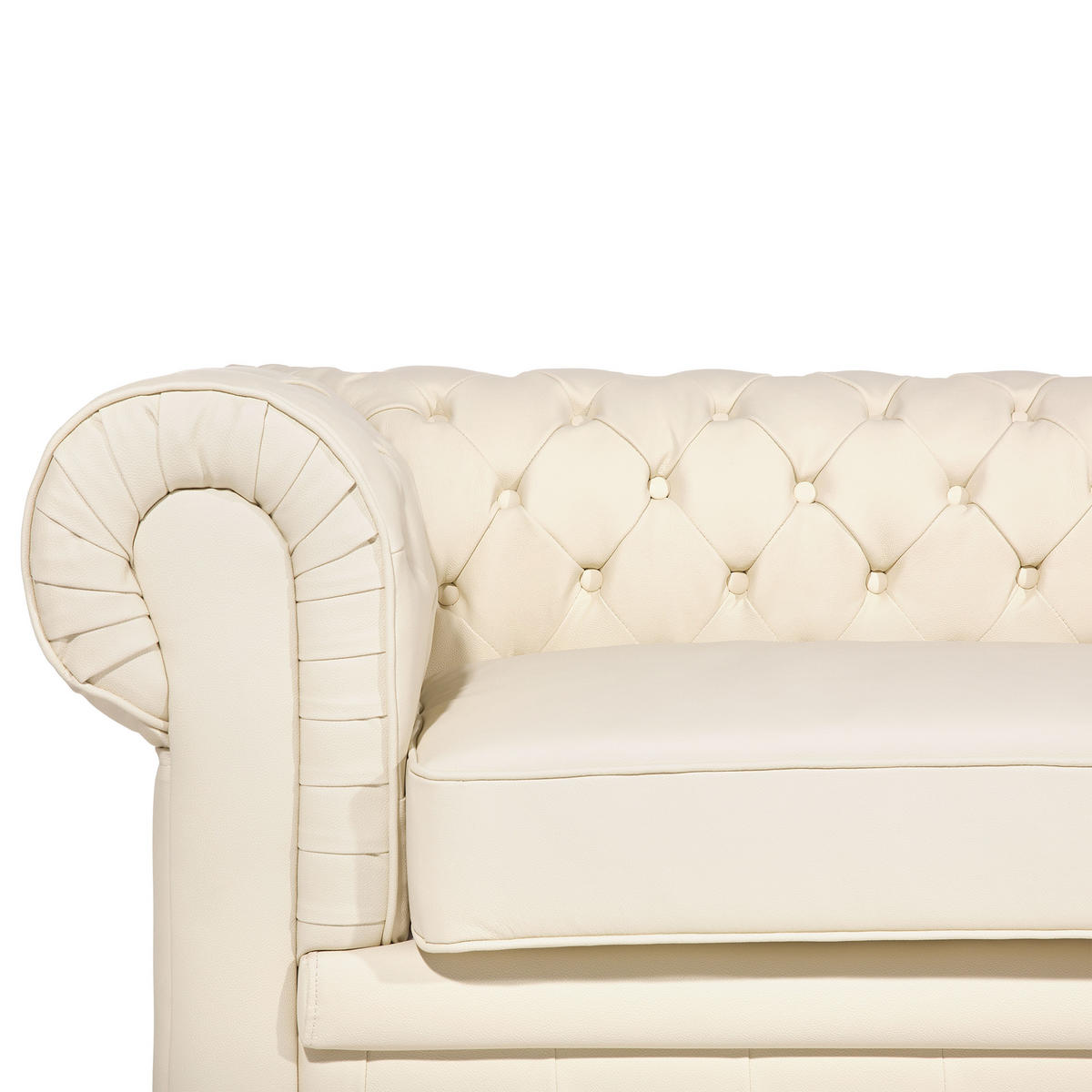 SOFA Leder Creme Chesterfield - Beige, Leder/Fell (195/70/75cm) - Beliani
