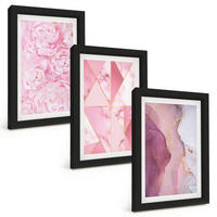 BILDER SET 3er Set - 20x30 cm Schwarzer Rahmen - Rosa geometrische Pfingstrosen - Schwarz, Kunststoff (20/30cm) - TULUP