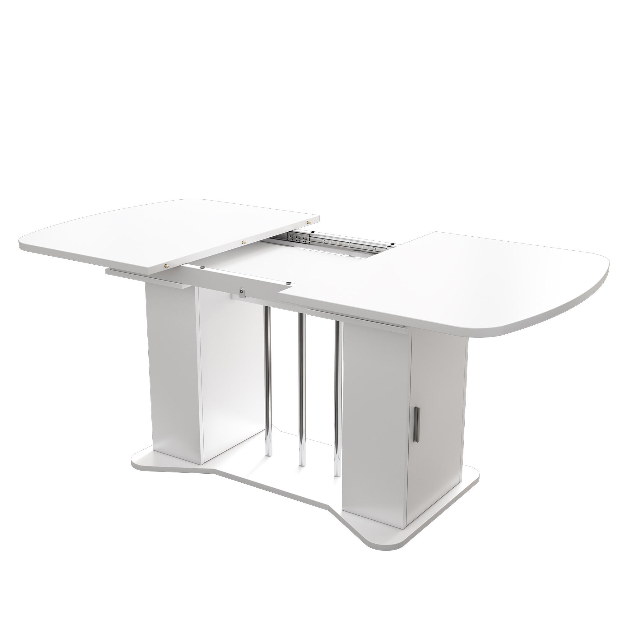 ESSTISCH Ausziehbar Weiss Silberbeine Stauraum 120-160x80cm - Weiß, Holzwerkstoff (160/80/75cm) - FLIEKS