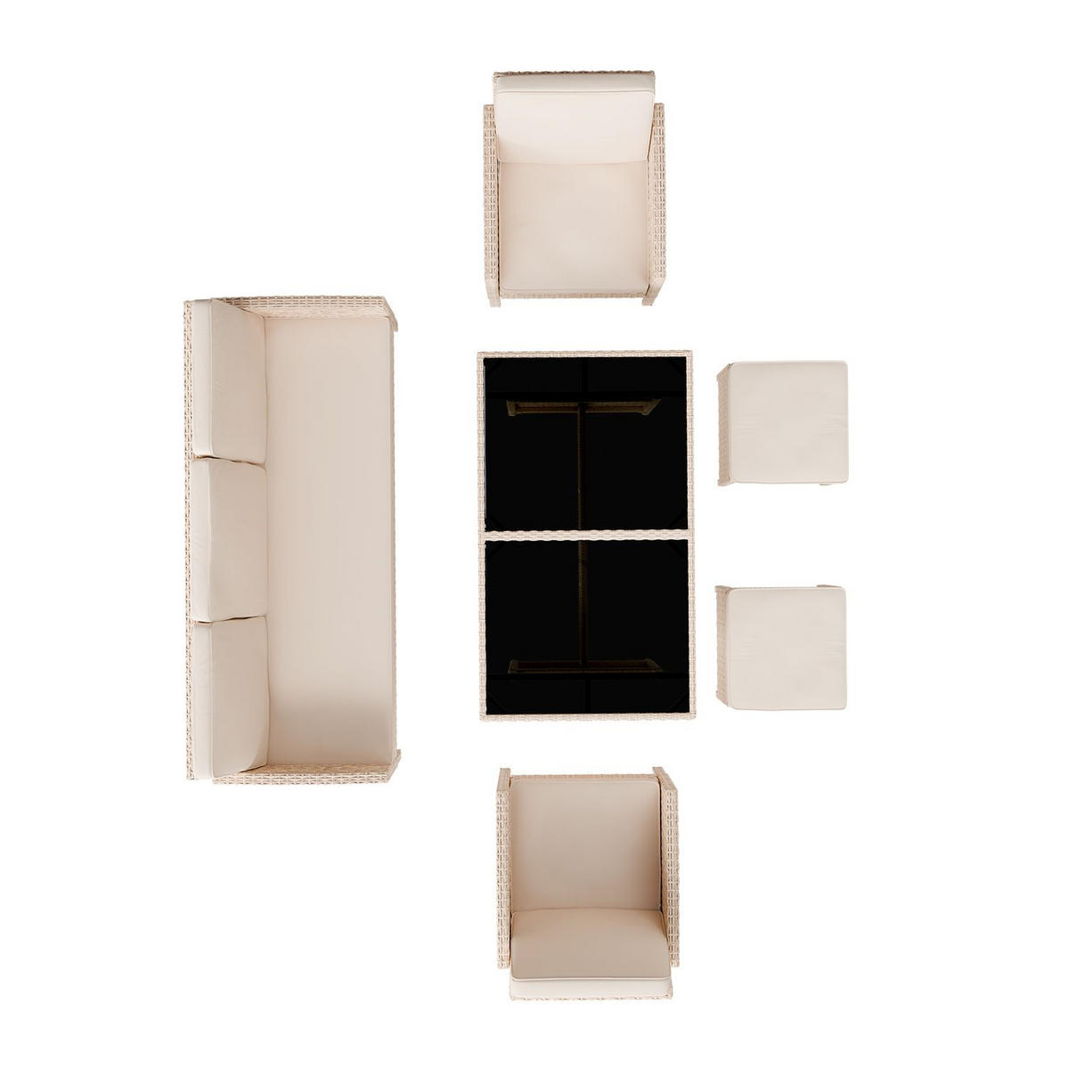 SITZGRUPPE Turin creme Polyrattan inkl. Abdeckung - Creme, Kunststoff - Juskys