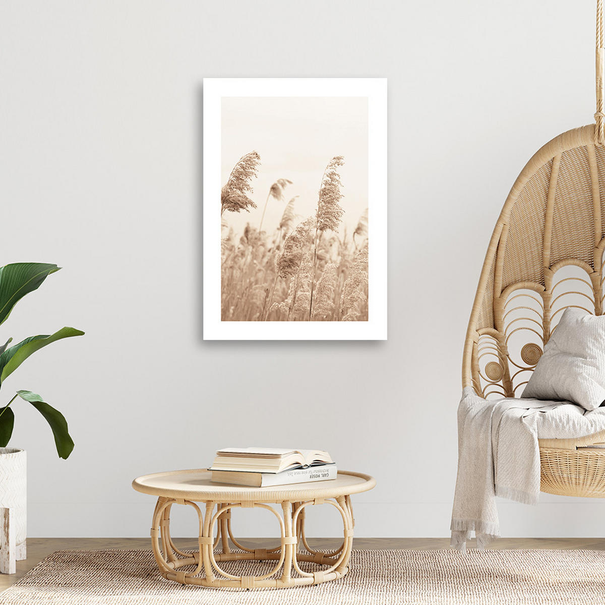 WANDBILD schilf das sich im wind wiegt - Beige, Textil (40/60cm) - Feeby