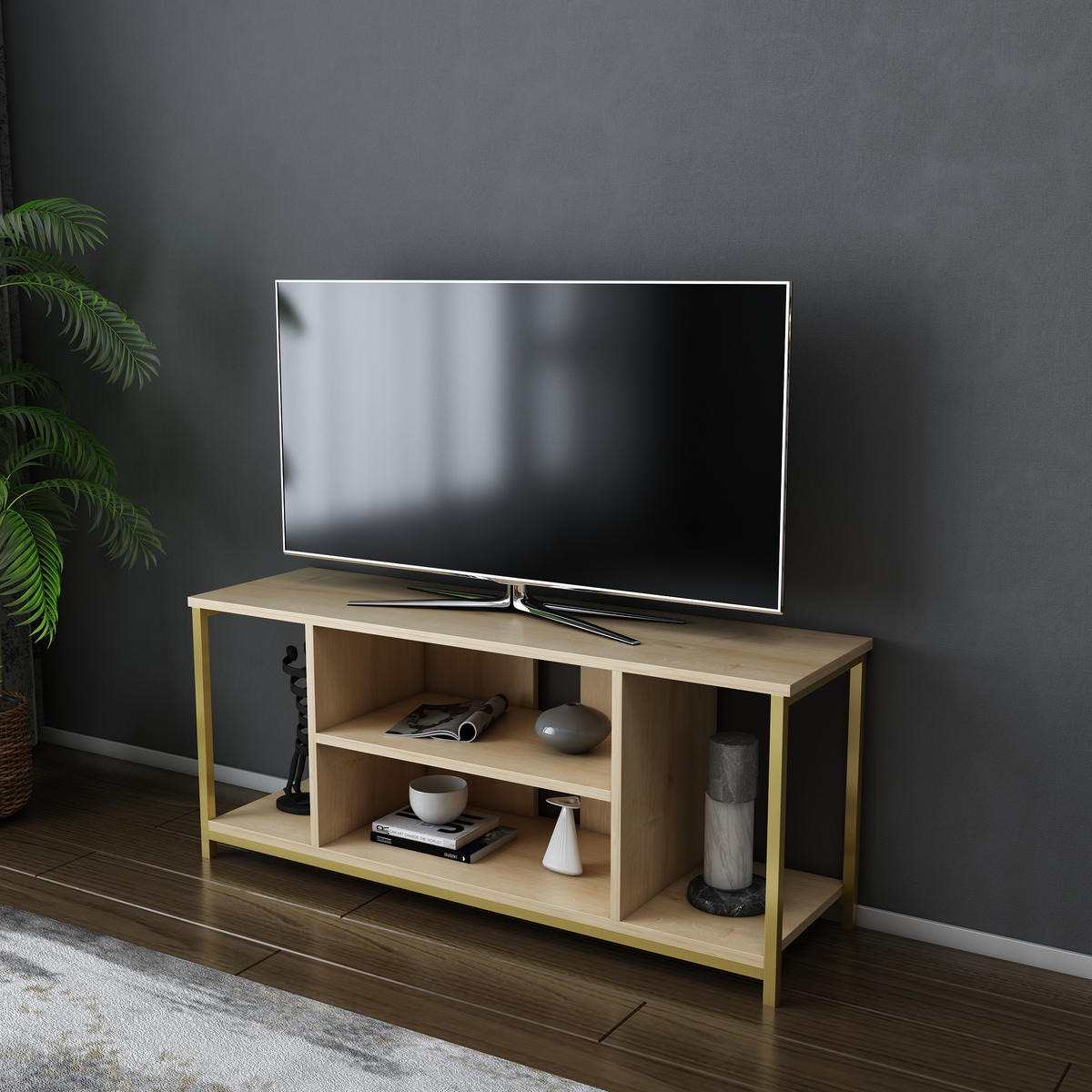TV-ELEMENT Rinaldo Gold Eiche - Eichefarben/Goldfarben, Holzwerkstoff (120/51/35cm) - Decorotika