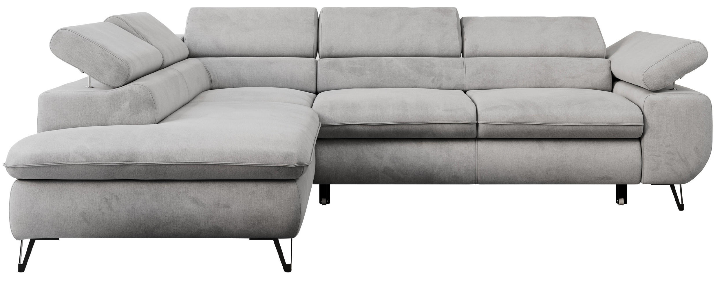 ECKSOFA PETER L Hellgrau Velvet - Links Seite - Hellgrau/Schwarz, Textil/Metall (208/273cm) - MKS