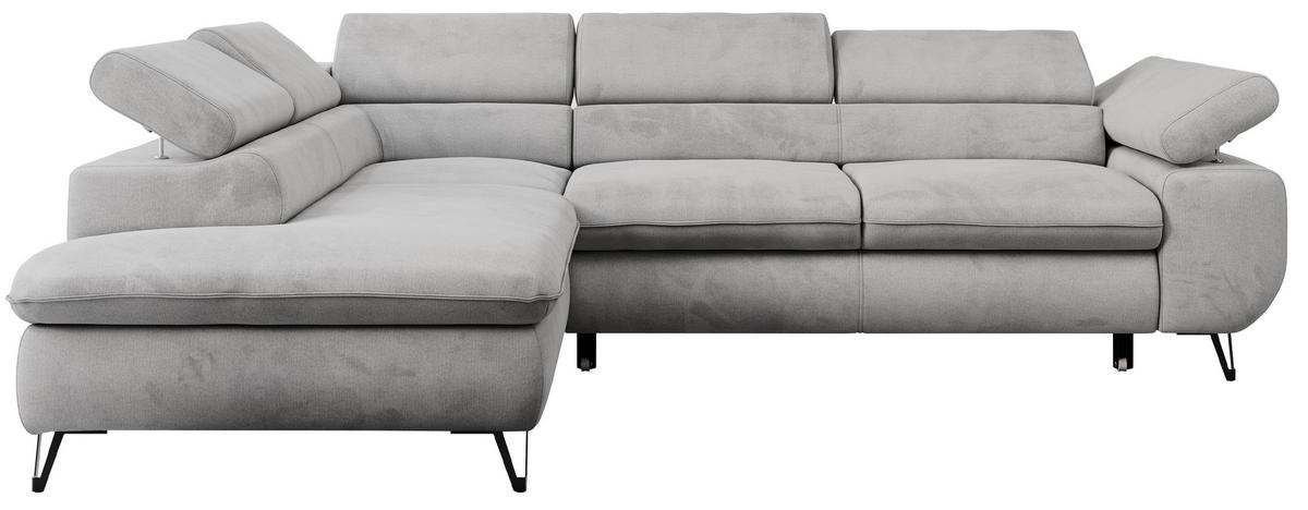 ECKSOFA PETER L Hellgrau Velvet - Links Seite - Hellgrau/Schwarz, Textil/Metall (208/273cm) - MKS