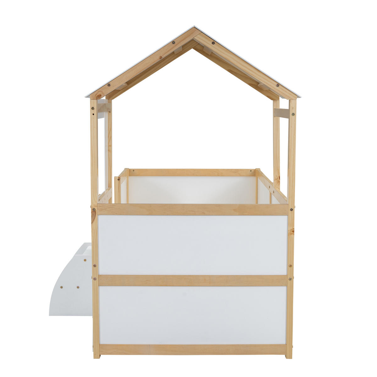 HAUSBETT 90/200 cm DE-00486, in Weiß + Natur, 4 Schubladen - Weiß, Holz (90/200cm) - ComfortXL
