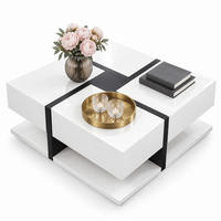 COUCHTISCH aus Spanplatte 78x78x36 cm Weiß und Schwarz mit 4 Schubladen und Hochglanzoberfläche - Weiß, Holzwerkstoff (78/78/36cm) - IVMEU