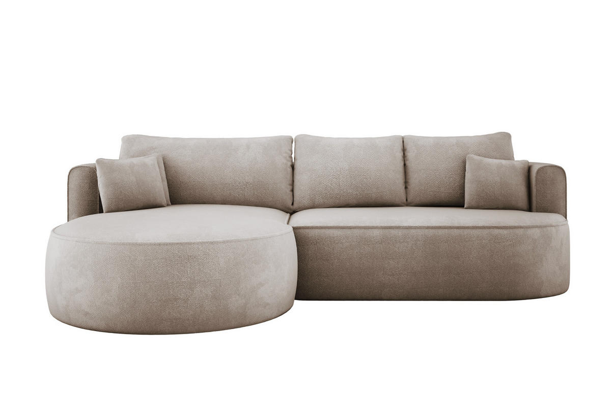 ECKSOFA FIORE-L Moderne Ausziehbare Schlaf-Funktion, automatischer Auffaltung, lose Rückenkissen freistehend LINKS 284x183x82 cm cm Beige - Beige, Holz/Textil (183/284cm) - DomoHome