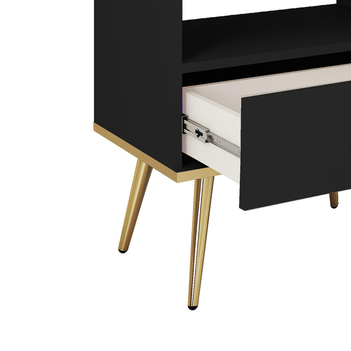 NACHTTISCH Schwarz - S-54, Hochglanz, Schubladen Push-to-Open 54x39x59 cm Schwarz/Gold - Goldfarben/Schwarz, Holzwerkstoff/Kunststoff (54/59/39cm) - DomoHome
