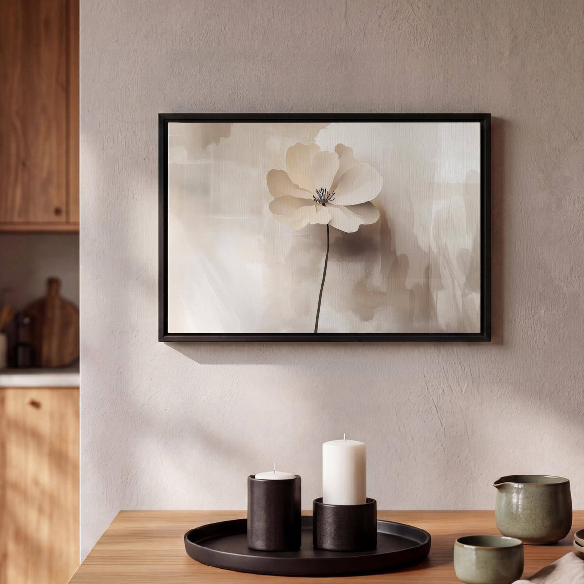 LEINWAND Bilder mit Rahmen - Blume - Beige - Farbe - Schatten - 30x20 - Creme, Textil (30/20cm) - MuchoWow