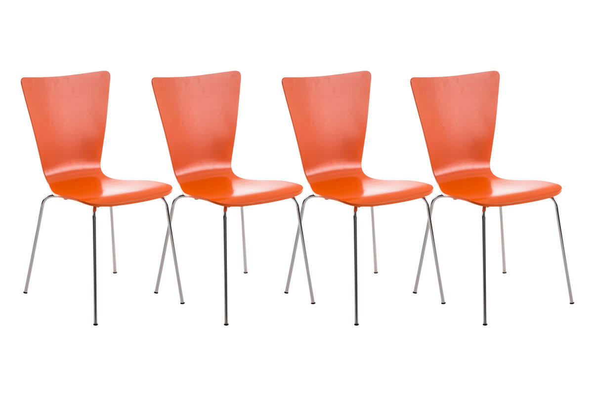 BESUCHERSTUHL Jaron, 4er Set mit Holzsitz und Metallgestell, Farbe: Orange - Chromfarben/Orange, Holz/Metall (43/84/50cm) - TPFLiving