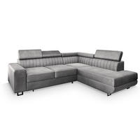 ECKSOFA NOLA R-S Hellgrau Velours-Stoff mit Schlaffunktion - Hellgrau, Holz (253/190cm) - MASSENO