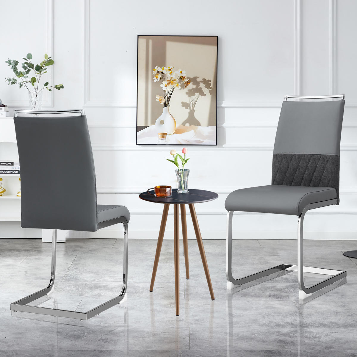 ESSZIMMERSTUHL 2er-Set mit Kunstleder- und Leinenpolsterung, ergonomischer Küchen- und Bürostuhl, grau - Grau, Kunststoff (48/95/42cm) - Luhomfu