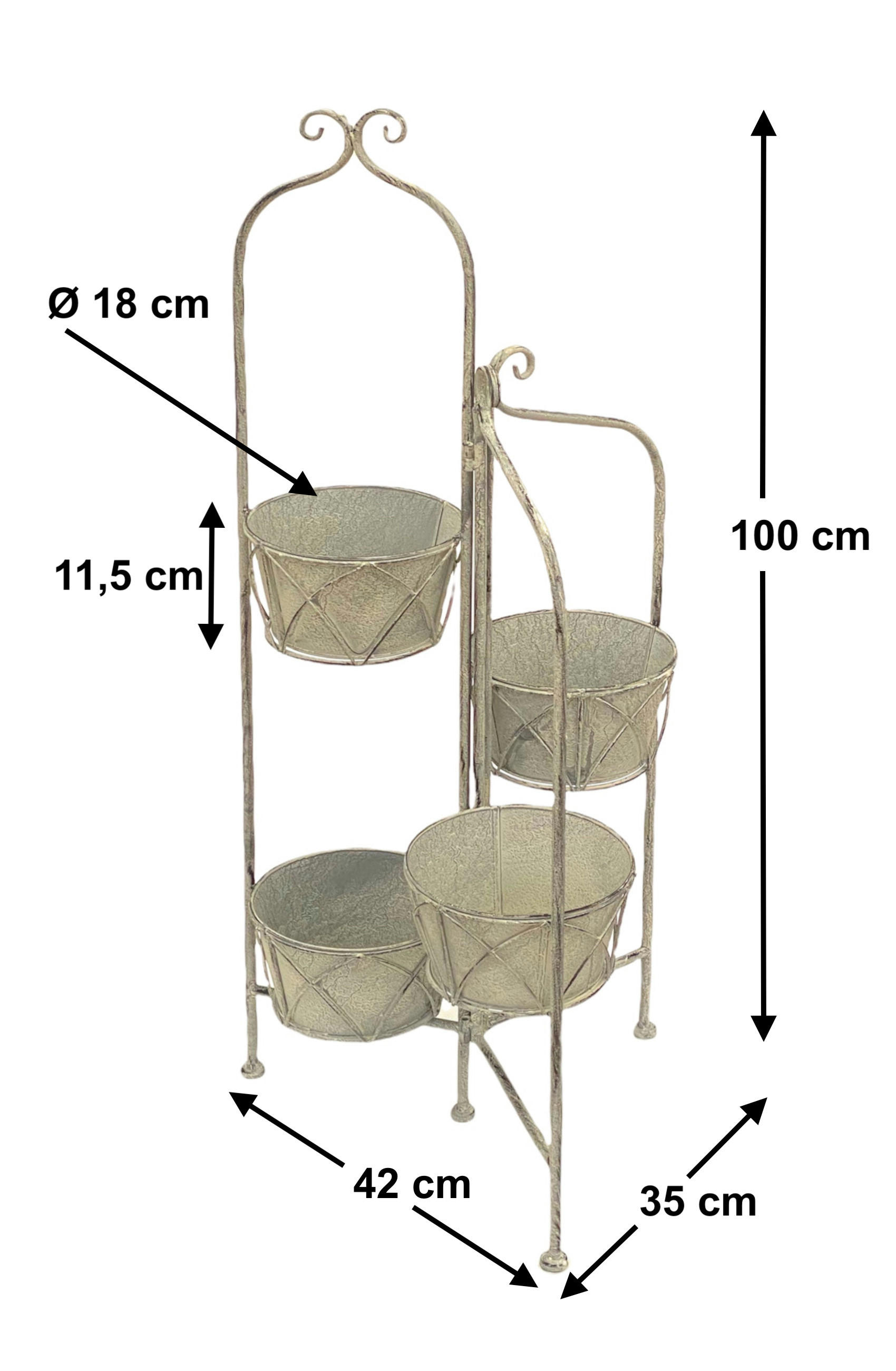 BLUMENTREPPE mit 4 Töpfen Metall Weiß Grau 100 cm 96128 - Grau, Metall (42/100/35cm) - DanDiBo