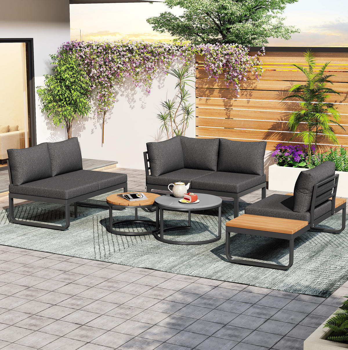 LOUNGEGARNITUR Grau aus Eisen mit verstellbaren Füßen 5er Set - Grau, Metall - OKMYHOME