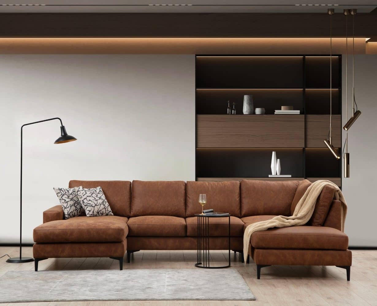 WOHNLANDSCHAFT mit großzügiger Sitzfläche für die ganze Familie - Taupe/Schwarz, Holzwerkstoff/Kunststoff (200/90/314cm) - myHomelando