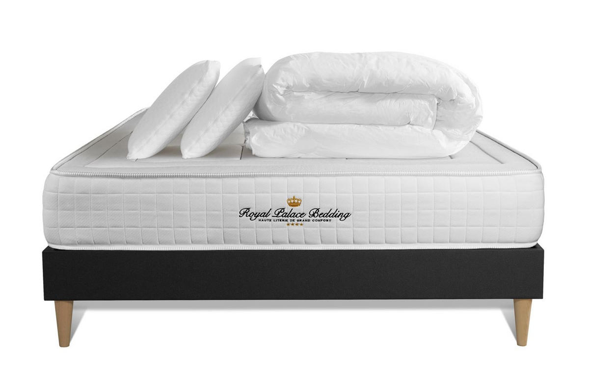 BETT Balmoral Memory-Schaum 180 x 200 cm h3 - Kit Bettgestell Schwarz - Mit Kissen und Bettdecke - Beige/Schwarz, Holz/Textil (180/200cm) - ROYAL PALACE BEDDING
