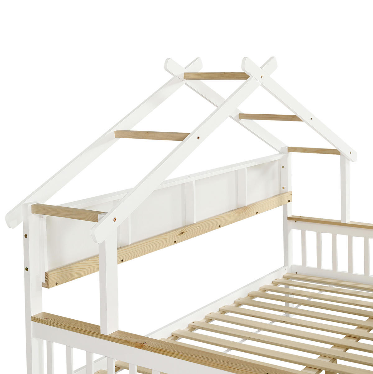 KINDERBETT 140/200 cm Weiß/Natur mit Dach, Fallschutz und 2 Schubladen - Weiß, Holz (140/200cm) - MIVRAY