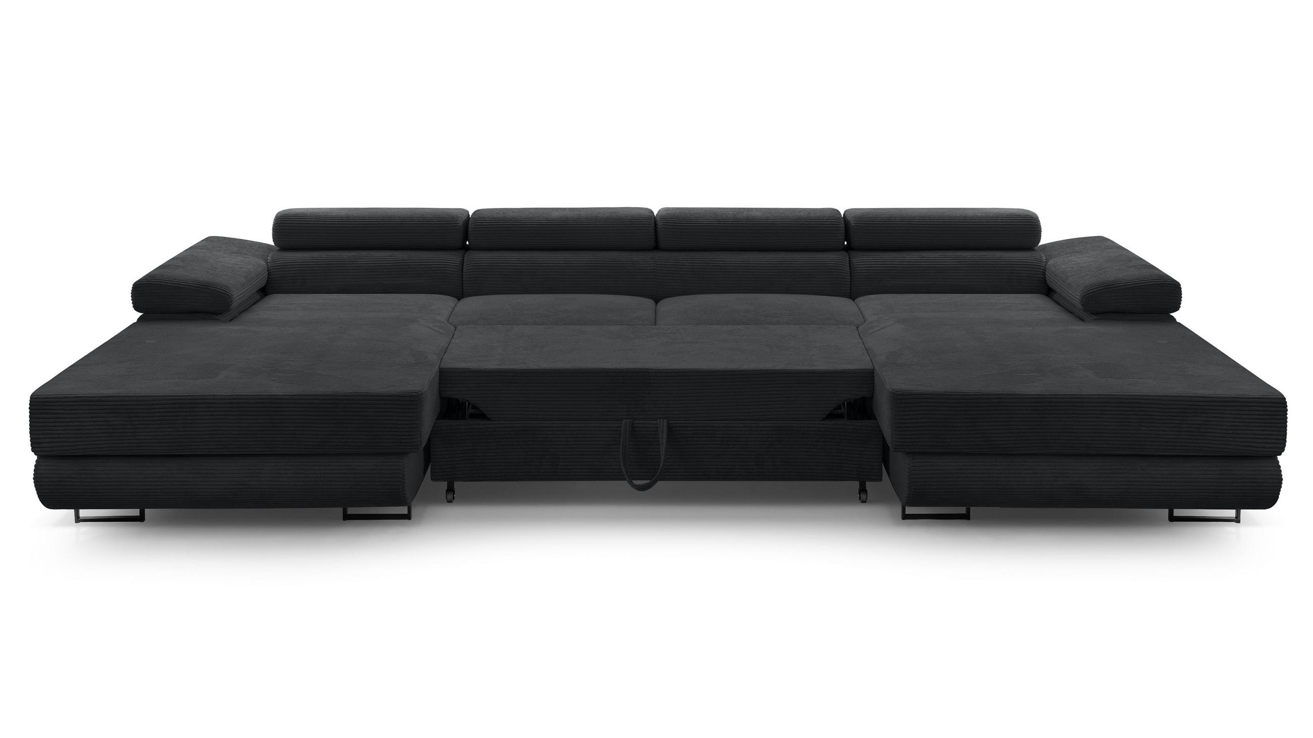 WOHNLANDSCHAFT Arborio Dunkelgrau 352/202/90 cm mit Schlaffunktion - Schwarz, Textil/Metall (352/90/202cm) - AX Living