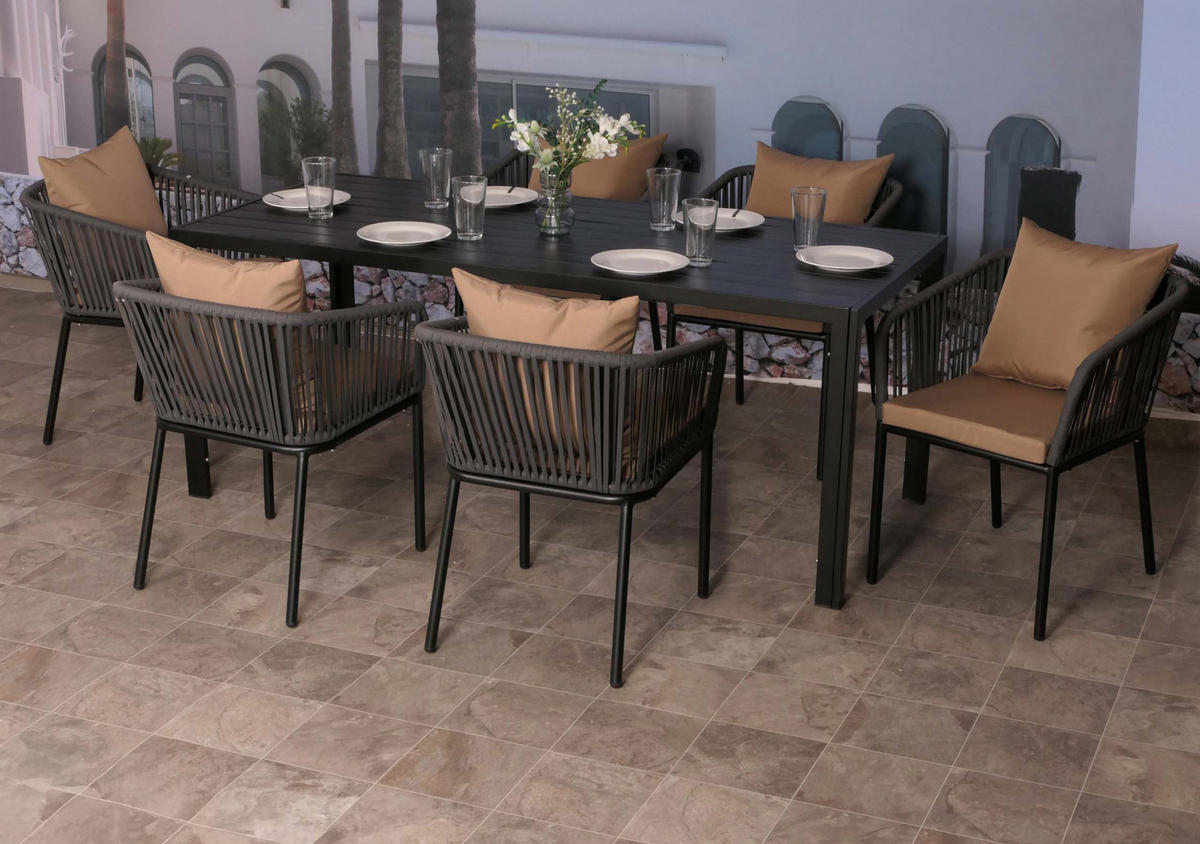GARTENGARNITUR Tisch+6xStuhl Anthrazit Taupe - Anthrazit, Metall - PROREGAL