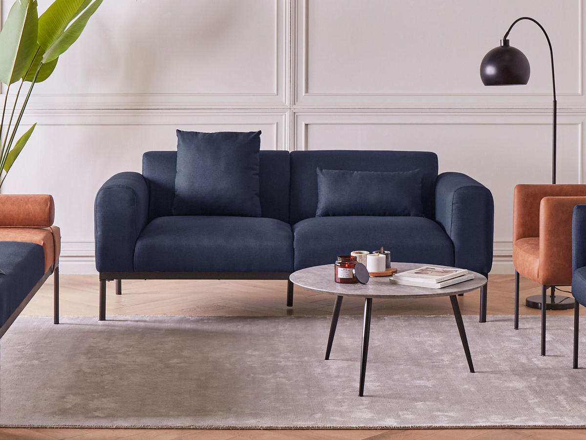 2-SITZER-SOFA Leinen dunkelblau Malmos - Blau/Schwarz, Textil (196/78/85cm) - Beliani