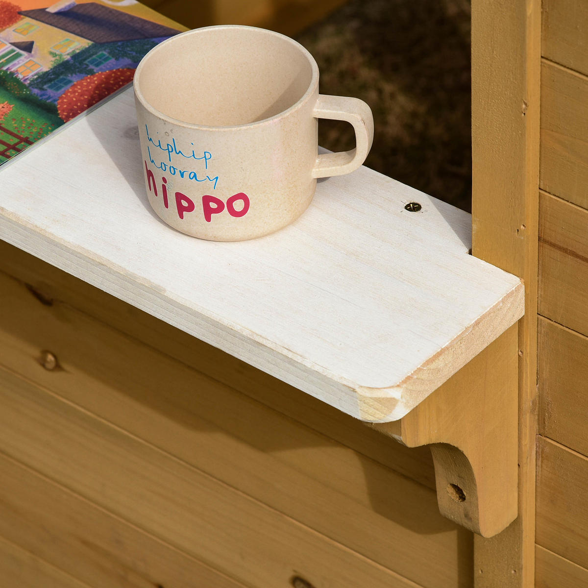 KINDERSPIELHAUS aus Holz Spielhaus Outdoor mit Tür, Fenster und Pflanzkasten - Gelb, Holz (119/140/205cm) - Outsunny