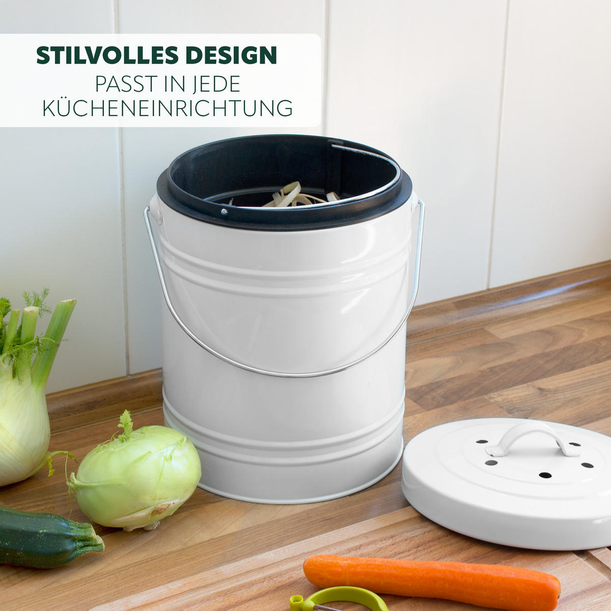 KOMPOSTEIMER 5 Liter, weiß, Metall - Weiß, Metall (20.5/29.5/20.5cm) - bremermann