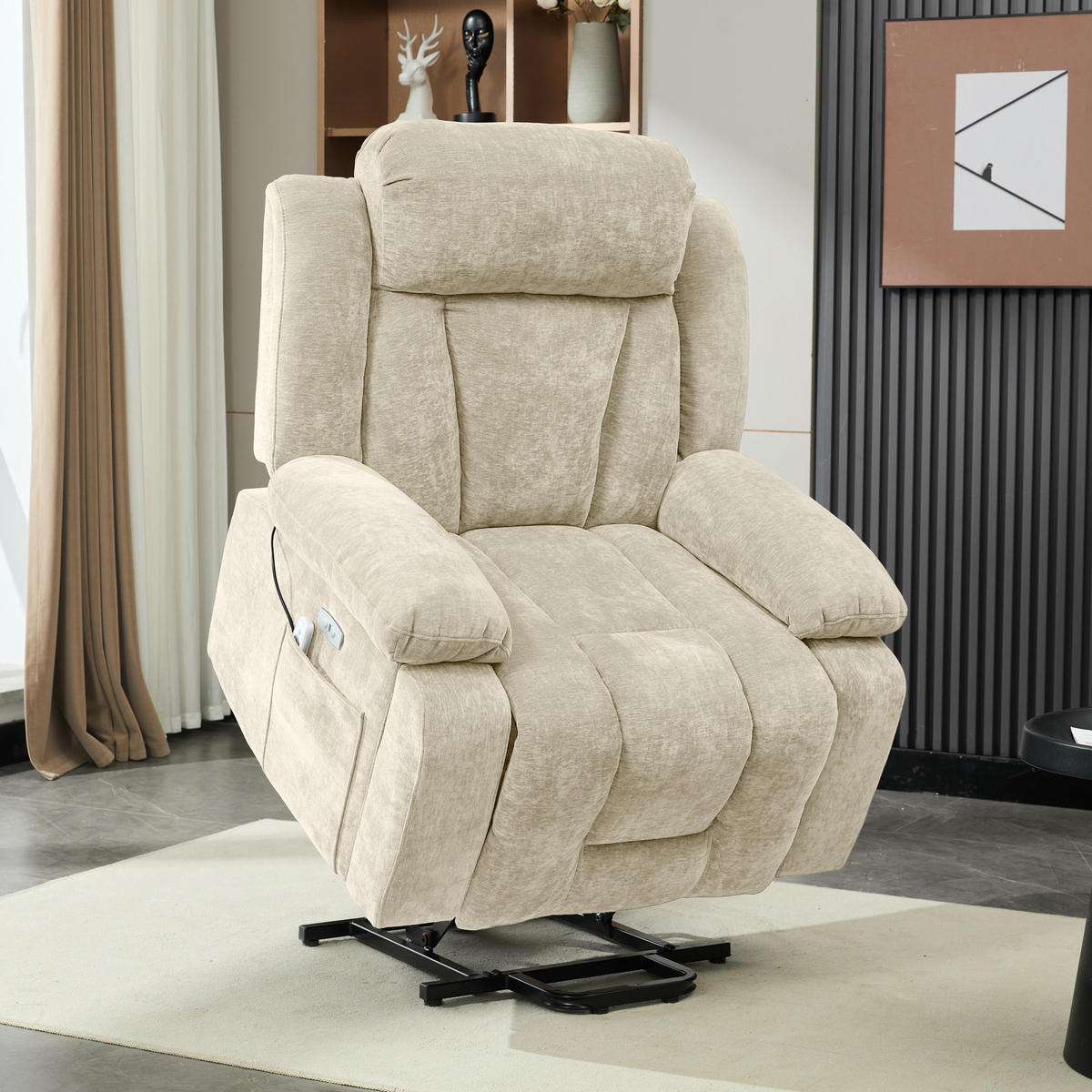 MASSAGESESSEL Elektrisch 8 Punkt Massage Heizung USB Beige - Beige, Textil (95/107/94cm) - FLIEKS