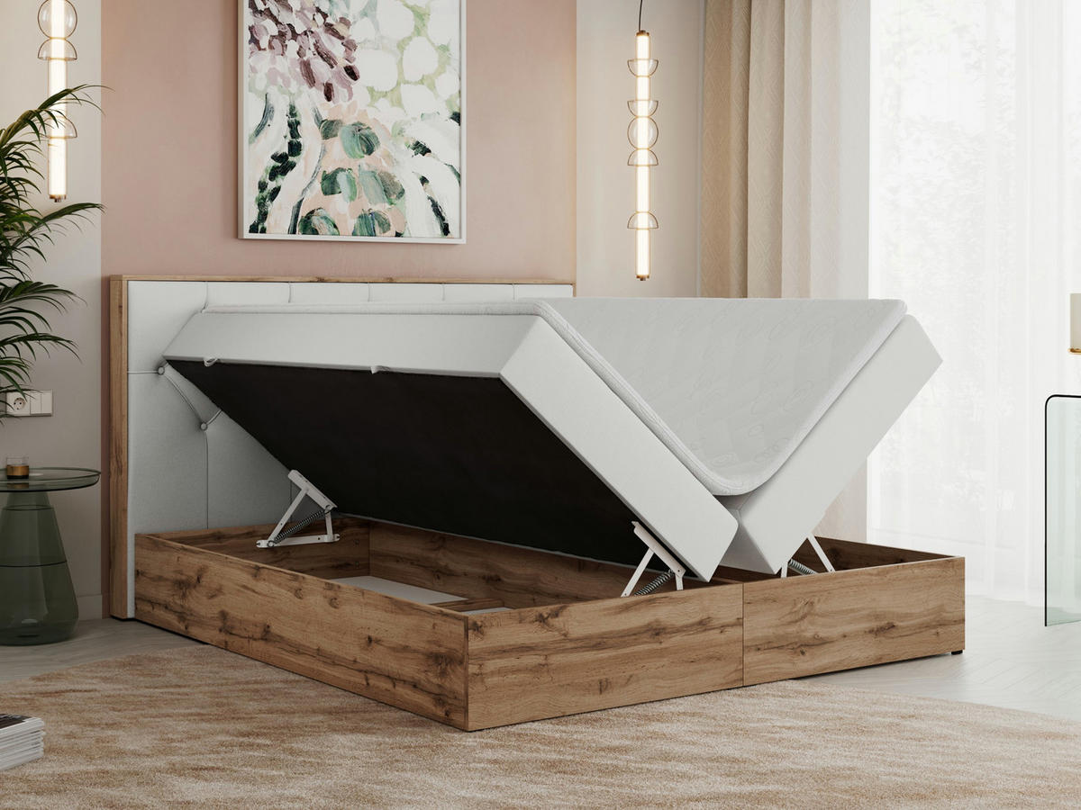 BOXBETT VENETO 180/200 Weiß Kunstleder - H3 - Weiß, Holz/Textil (180/200cm) - MKS