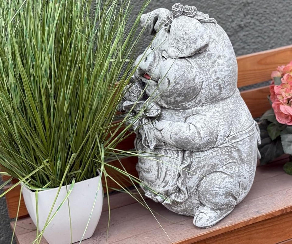 STEINFIGUR Schwein Gundel frostfest massiver Steinguss - Grau, Stein (24/40/27cm) - stoneandstyle