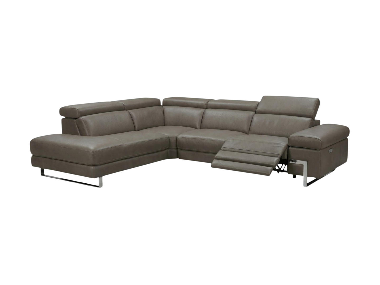 ECKSOFA Opera Echtleder mit 1 x Relaxfunktion Greige - Greige, Leder/Metall (218/269cm)